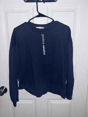 Primark Navy Crewneck Sweater with "positive mindset" Text
